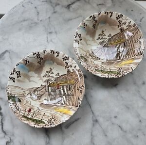 Vintage Transferware Bowls, Set Of 2: Dickens Coaching Stages